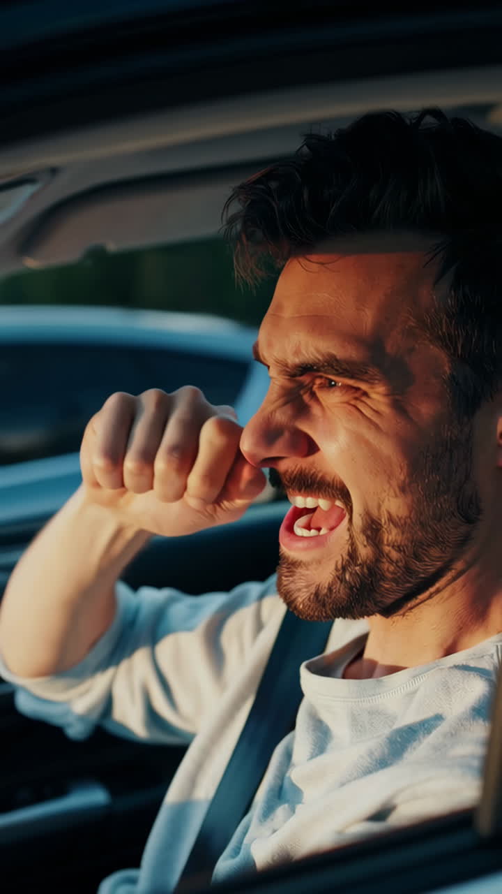 Man driving and expressing anger or road rage