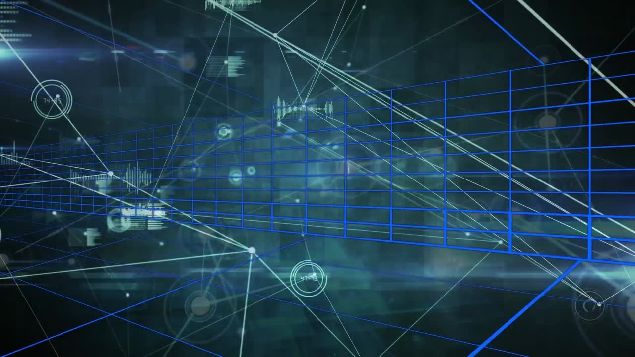 animación de la red de conexiones e iconos sobre un fondo oscuro