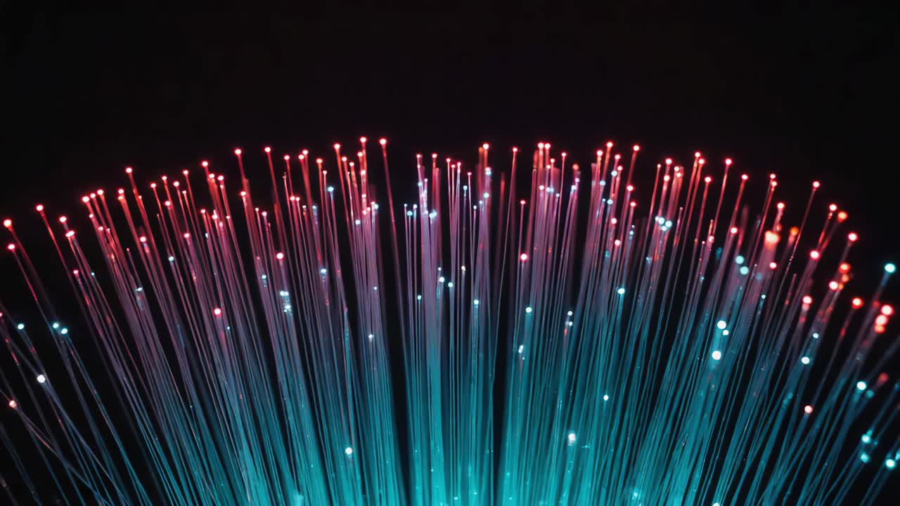 Glowing Fiber Optic Cables Representing Data and Communication Technology