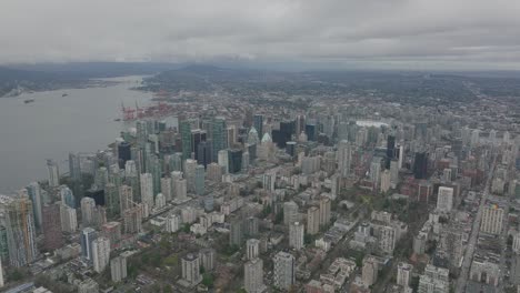 aerial shot of vancouver downtown on a cloudy day in 4k