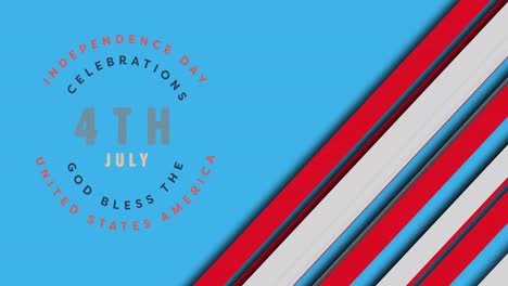 Animation-of-4th-july-independence-day-text-over-white-and-red-stripes-on-blue-background