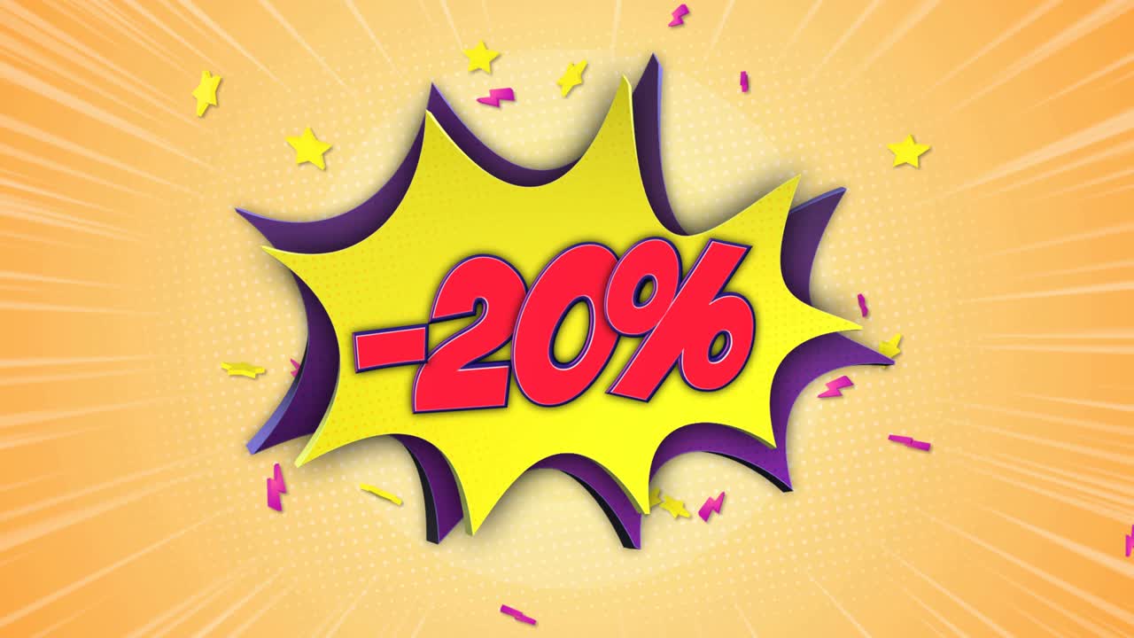 -20% de descuento en animación de texto cómico y burbuja de habla, con alfa mate, bucle, 4k