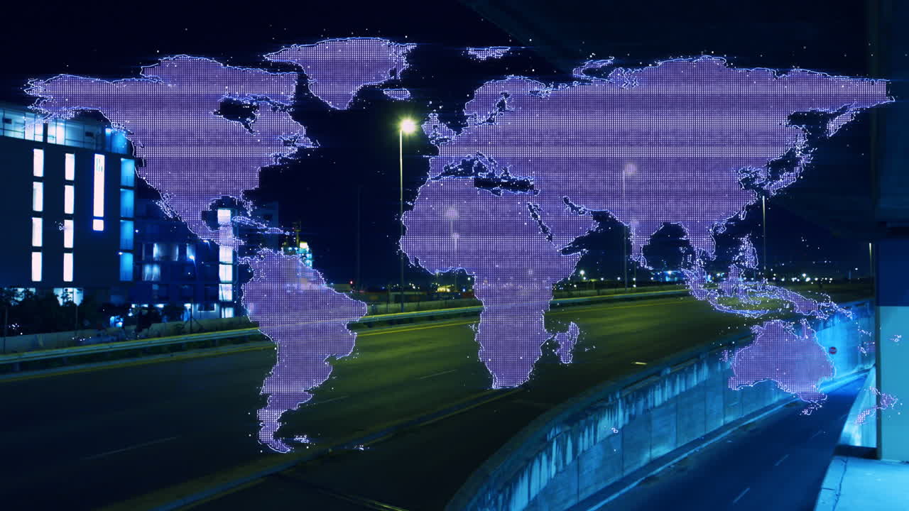 거리에서 움직이는 차량의 시간 경과에 따라 조명 된 지도의 애니메이션