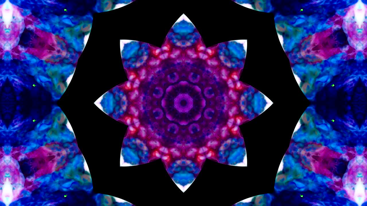 movimiento de caleidoscopio abstracto: círculos geométricos y formas de estrellas