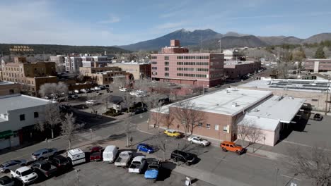 flagstaff, arizona downtown with drone video panning left to right