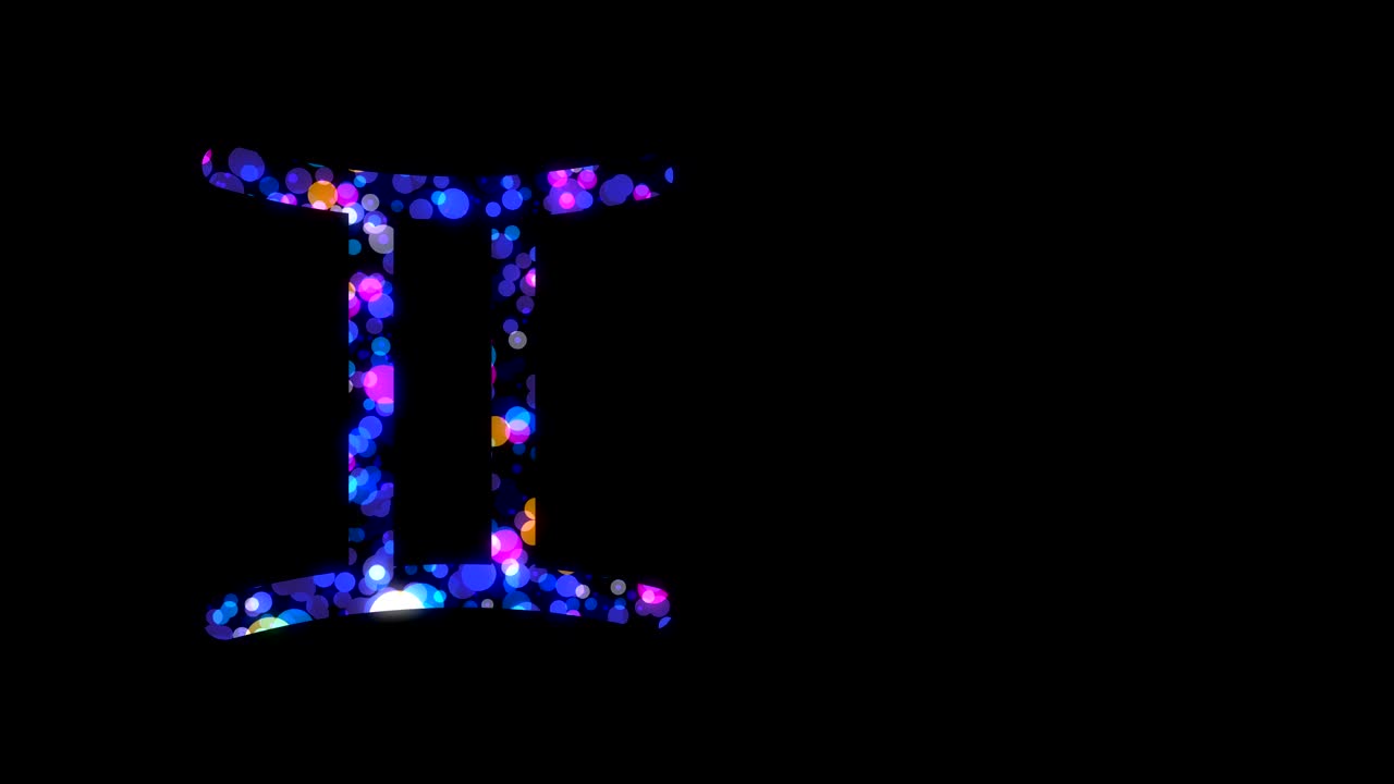 조디악 별자리 보케 빛 패턴 디자인 일러스트레이션은 검은 바탕에 고립되어 있으며, 복사 공간과 함께 4k의 원활한 루핑 애니메이션이 있습니다.