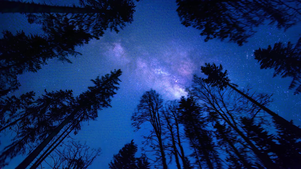 Céu Noturno Deslumbrante com Via Láctea e Aurora Boreal Acima das Árvores da Floresta