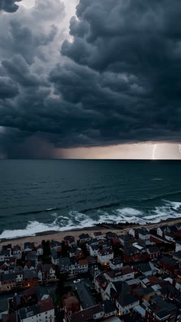 coastal city under stormy sky