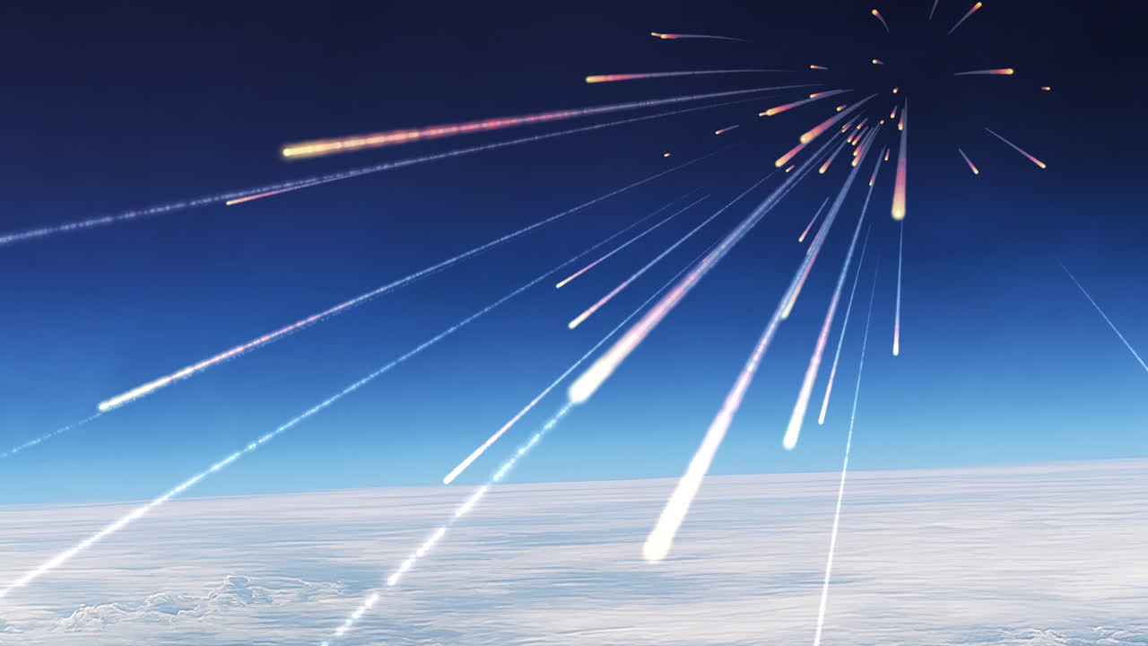 Meteor Shower above Earth Atmosphere