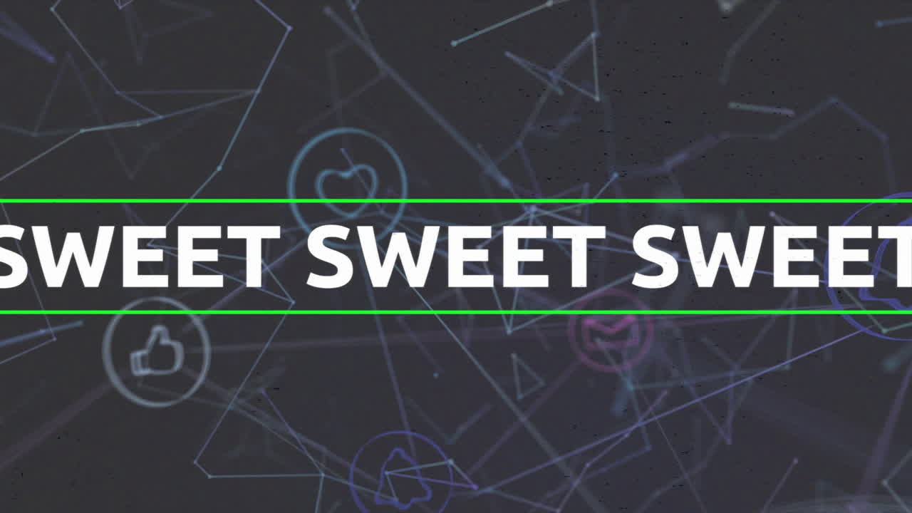 animación de texto dulce en letras blancas en repetición sobre conexiones en fondo negro