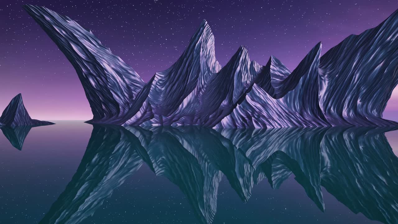 Purple Mountains Reflecting in a Starry Night Ocean