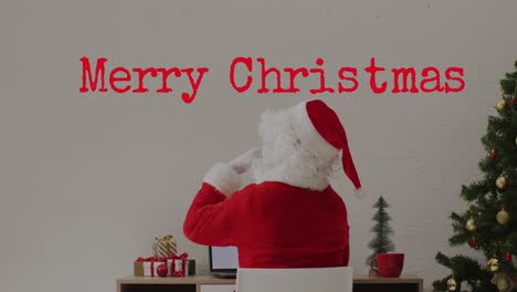 Animation-of-christmas-greetings-text-over-santa-claus-and-christmas-decorations