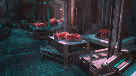 a lively market in a small african town with fresh produce