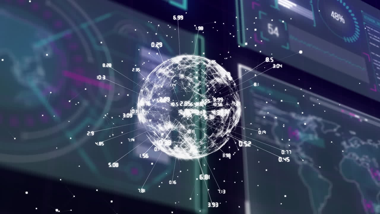 Animation of network of connections and data processing on interface