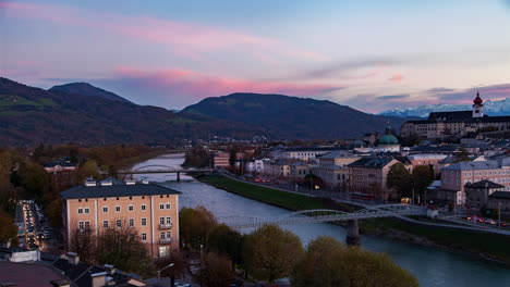 salzburg skyline at sunset in autumn