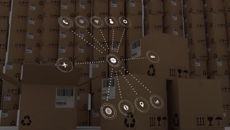 animación de la red de conexiones con iconos sobre cajas