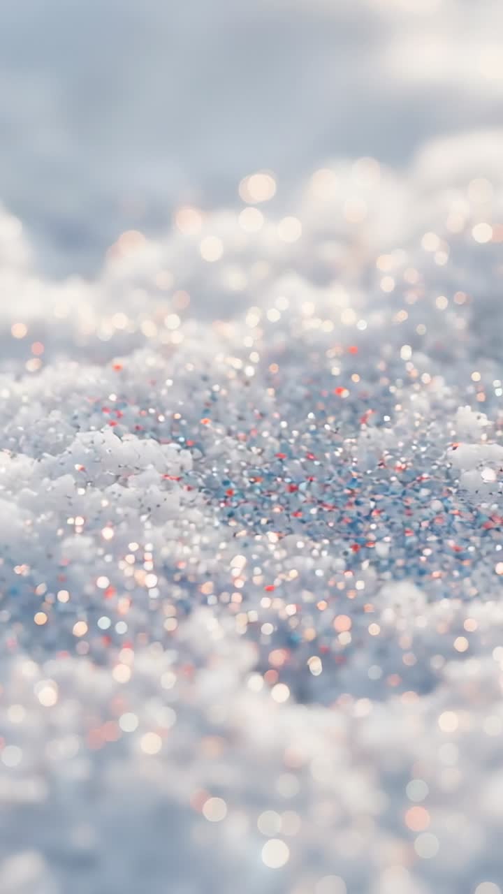 Vertical video: Camera shifting focus and revealing granules in macro, with sparkling reflections