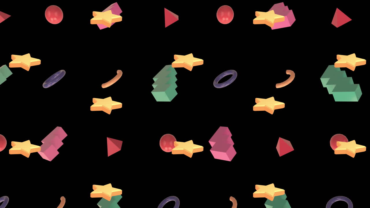 검은 바탕에 반복되는 다채로운 모양의 애니메이션
