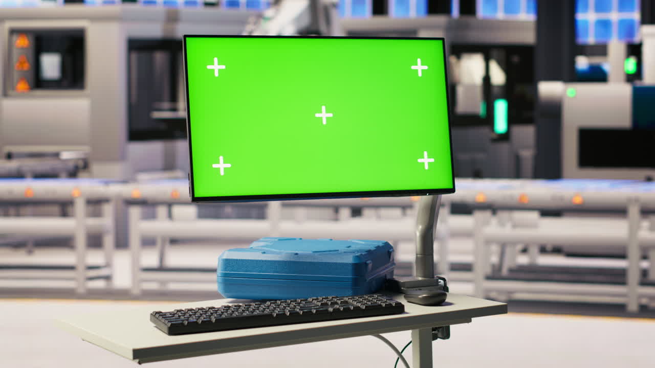Vertical video Green screen monitor in industry 4.0 smart industrial plant