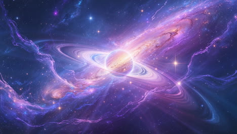 vibrant cosmic galaxy with ringed planet