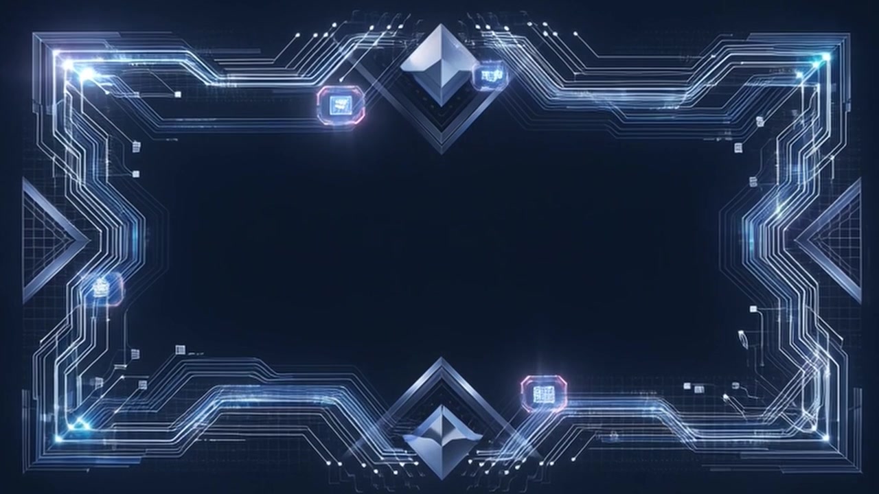 Futuristic Digital Circuit Board Frame with Glowing Data Nodes
