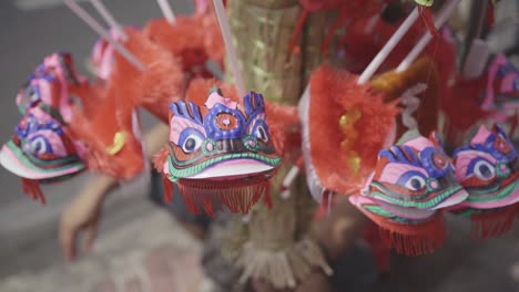 chinese lion puppet made from paper in chinese new year festival