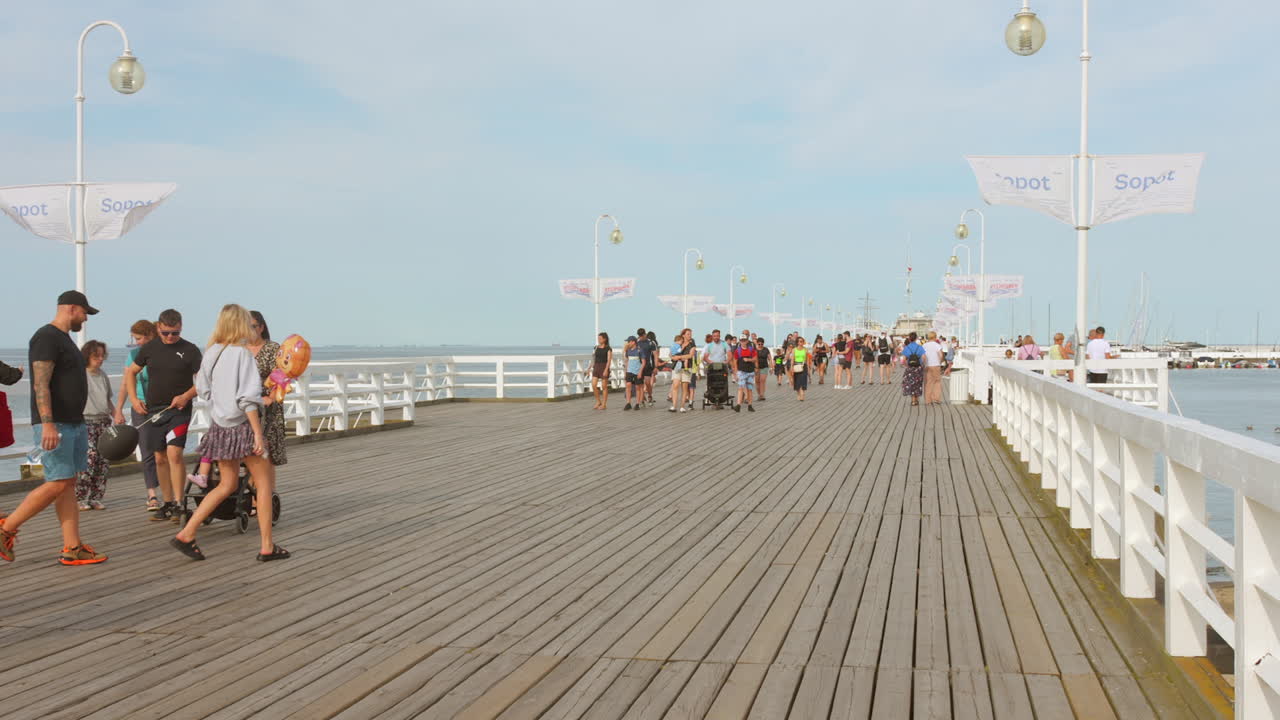 Crowded Sopot Pier in Poland on a Sunny Summer Day