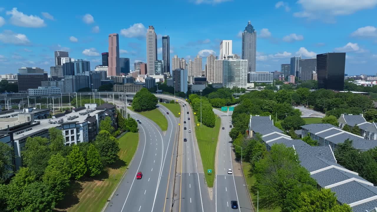 Atlanta City With Skyscrapers And Roads In Georgia - Drone Shot