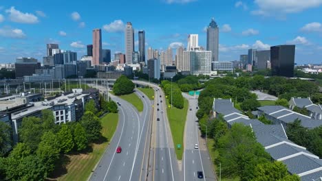 atlanta city with skyscrapers and roads in georgia - drone shot