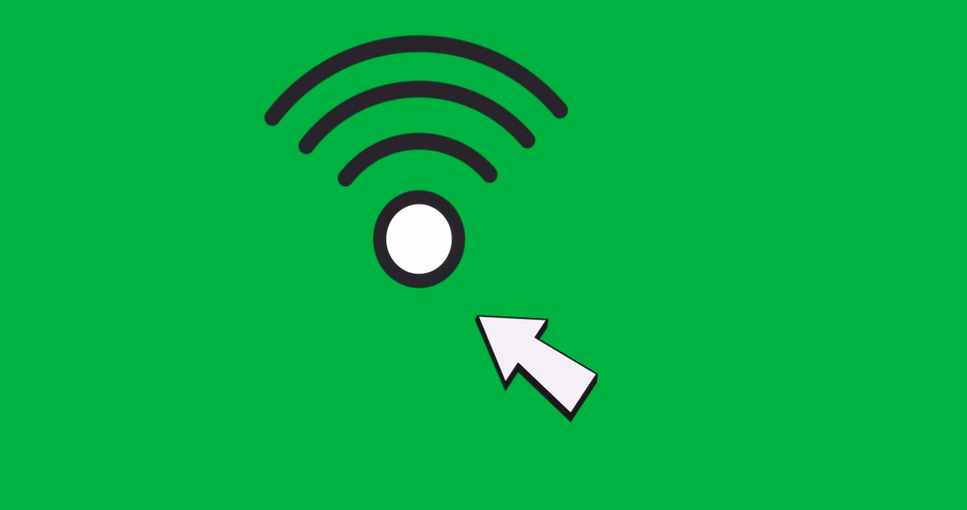Arrow cursor pointing to wireless signal icon on transparent canvas showing tech interface