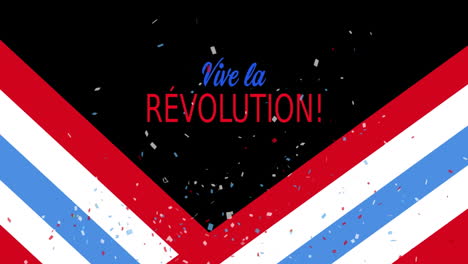 animation of vive la revolution text with french flag and confetti