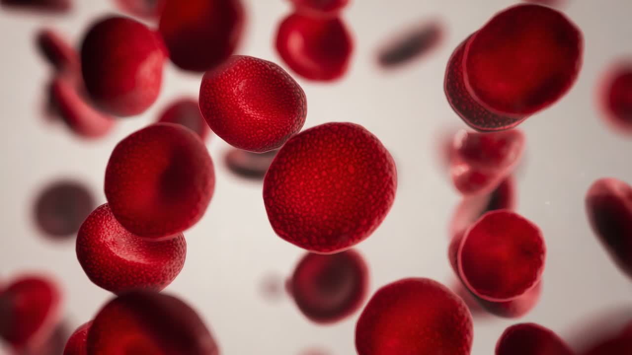 Drifting red blood cell being carried by plasma current through blood vessel, with cell clusters