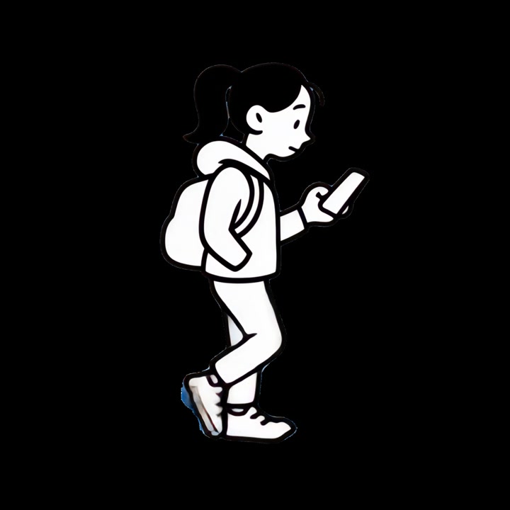 Animated Girl Walking While Looking at Her Smartphone