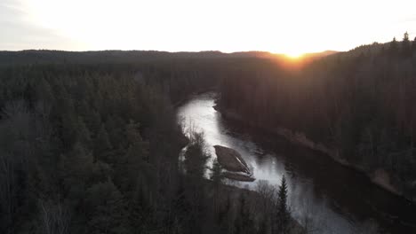 Beautiful-Mountain-Landscape-At-Sunrise,-Aerial-Flyover-View