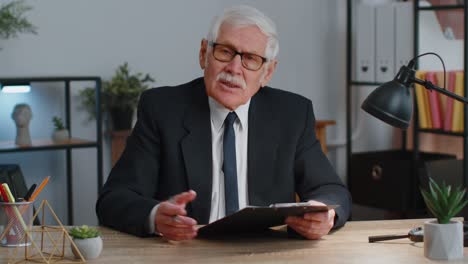 senior business man director having interview job discussion video conference call at home office