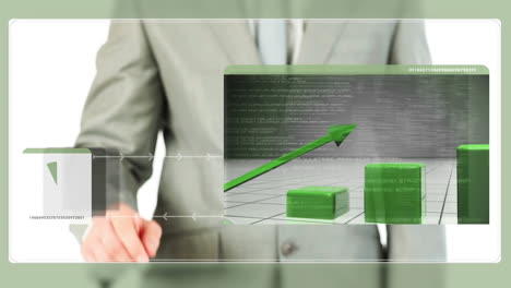 businessman touching green graphic on screen