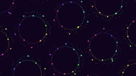 a colorful seamless pattern featuring overlapped circles in various rainbow hues on a dark backdrop. the design formed by these circles creates a visually appealing and dynamic composition
