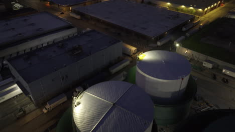aerial view of a sewage treatment plant at night