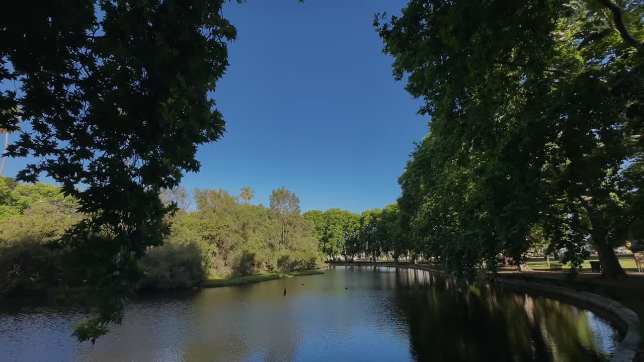 4k Hyde Park Perth blue lake bordered by green tree inner-city oasis