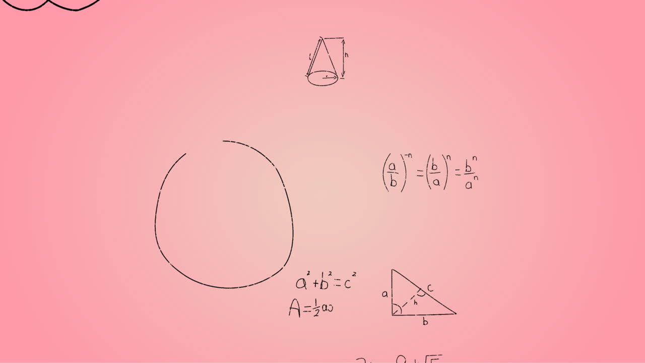 animación de fórmulas matemáticas escritas a mano sobre un fondo rosa