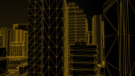looping orange wireframe city – passing by