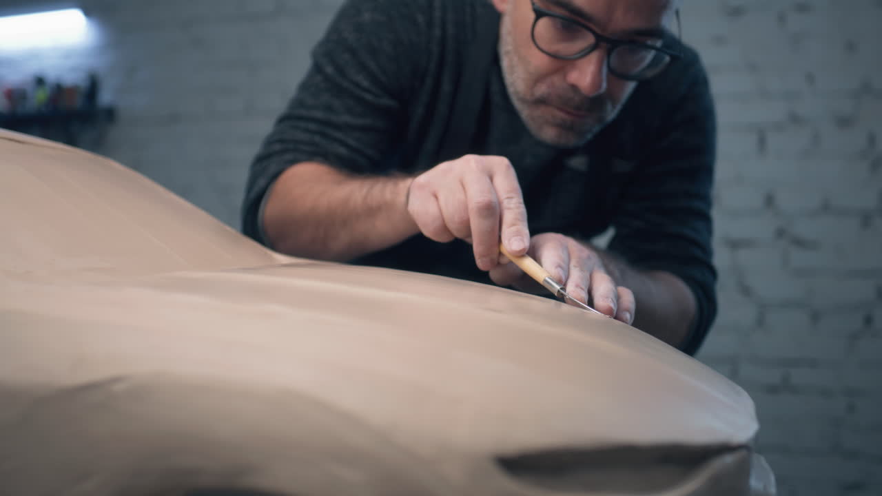 Car Designer Sculpting a Clay Model