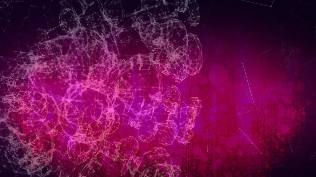 분홍색 그라디엔트 배경에 떠있는 연결 네트워크의 디지털 애니메이션