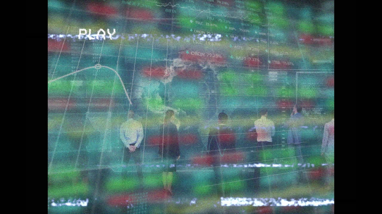 Animation of screen with business people and financial data processing