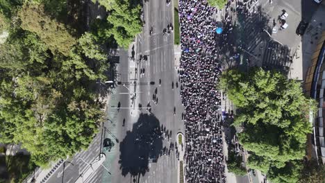 Perspectiva-Aérea-De-La-Marcha-Del-Día-Internacional-De-La-Mujer-En-El-Paseo-De-La-Reforma,-Cdmx