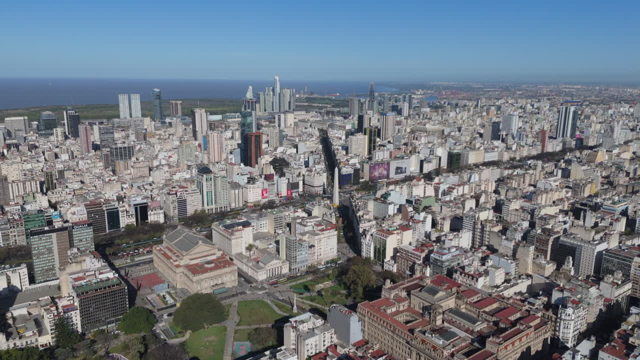 Aerial view of Buenos Aires City downtown with skyscrapers and obelisk, Argentina