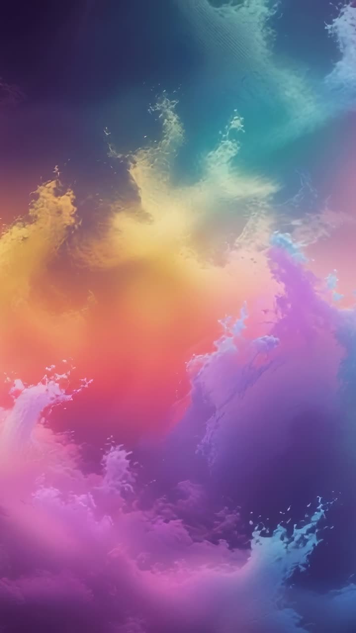 Vertical video: Animation showing vivid clouds flowing and swirling in cloudscape with pastel hues