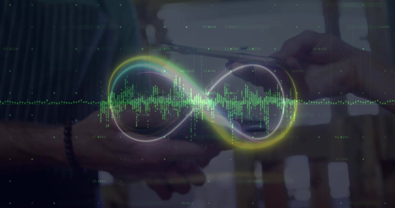 Animation of man using smartphone over orange circles