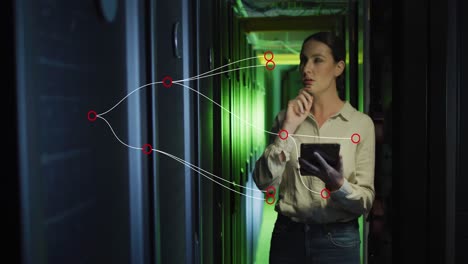 animación de procesamiento de datos, conexiones a través de una técnica informática caucásica por servidor de computadora