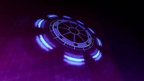 interfaz de tecnología hud girando imágenes de video de animación renderizadas en 4k en colores azul púrpura.